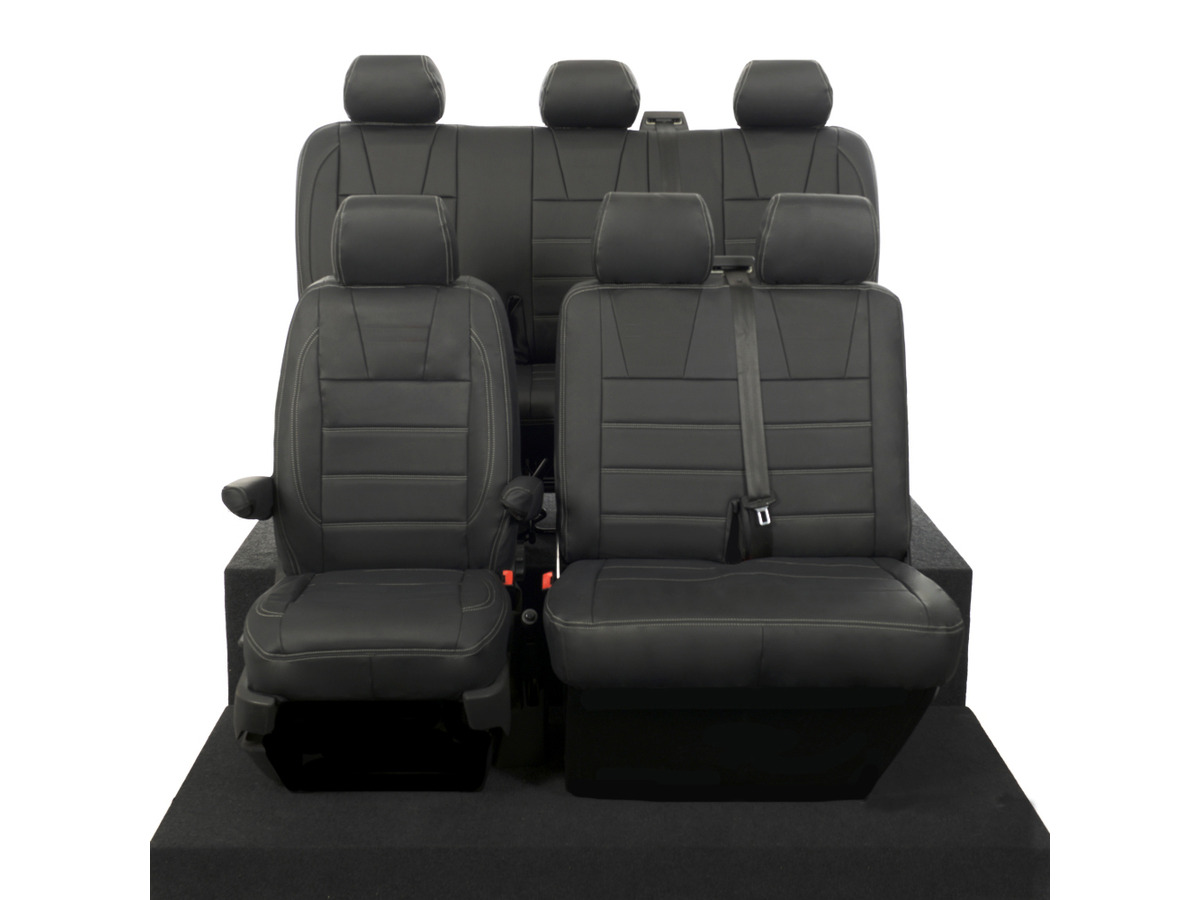 VW Transporter T6/T6.1 (2015-ON) Tailored Leatherette Seat Covers - Black